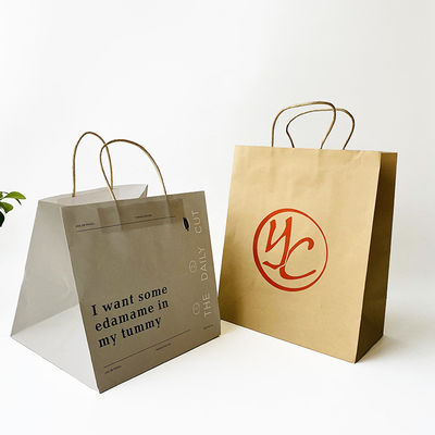Le FSC a tordu les sacs en papier blancs de Brown 30-160gsm de sacs en papier de poignée imprimés avec le logo