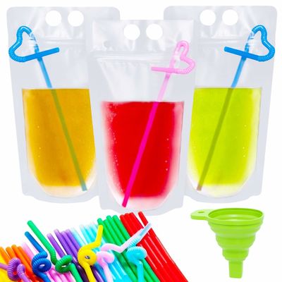 poche de empaquetage liquide de boissons transparentes de 500ml 750ml avec Straw And Handle